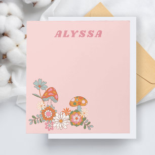 Retro Floral and Mushroom Modern Pastel Pink Notepad