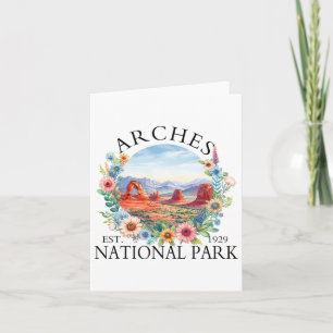 Retro Floral Arches National Park Hiking Camping O Card