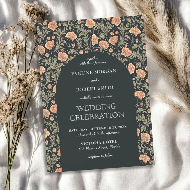 Retro floral Art Nouveau William Morris wedding Invitation (Retro floral Art Nouveau William Morris wedding Invitation)