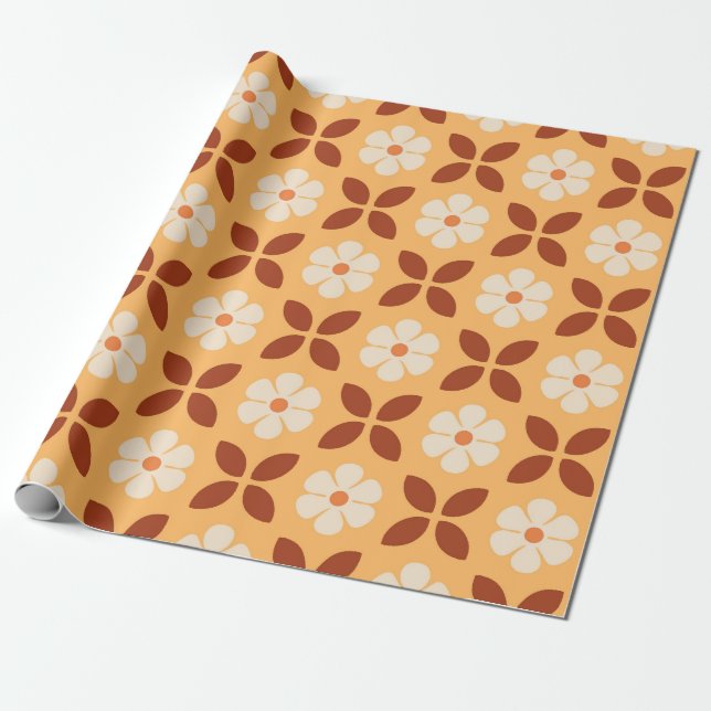 Retro Floral Autumn Leaves Seamless Pattern Wrapping Paper (Unrolled)