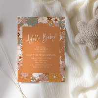 Retro Floral Baby Shower Warm Orange Vintage Fall