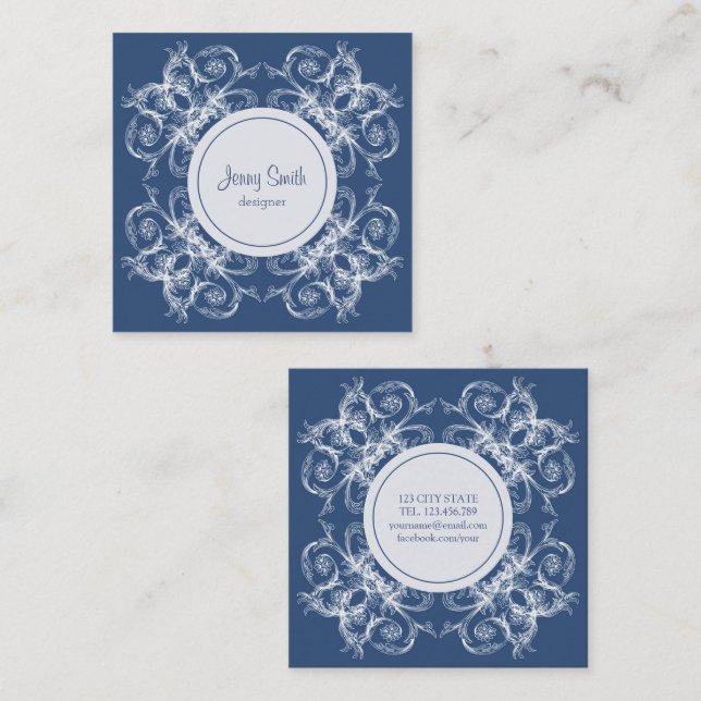 Retro Floral Baroque Square Business Card (Front/Back)
