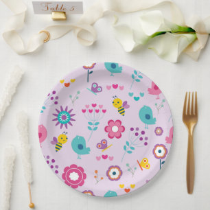 Retro Floral Bird Animal Paper Plate