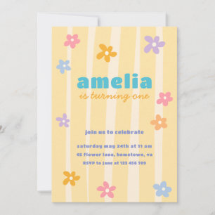 Retro Floral Birthday Party Invitation