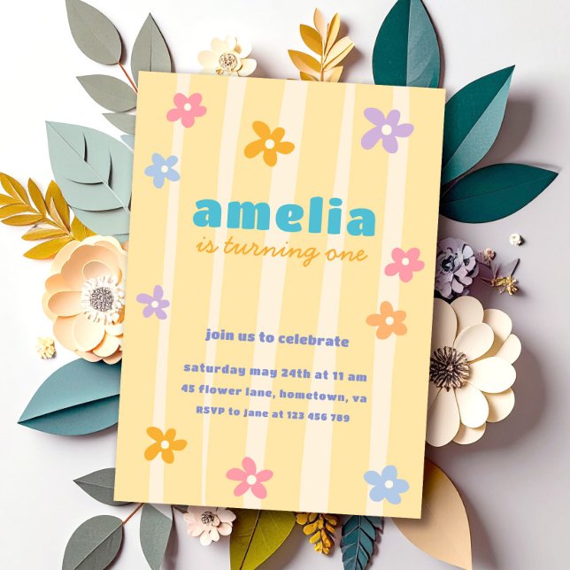 Retro Floral Birthday Party Invitation (Creator Uploaded)