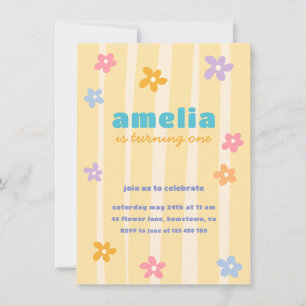 Retro Floral Birthday Party Invitation