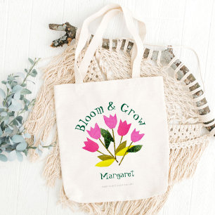 Retro Floral Bloom & Grow Cute Personalised Spring Tote Bag