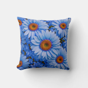 Retro floral blue sunflowers blue daisies pattern  cushion