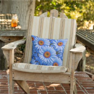 Retro floral blue sunflowers blue daisies pattern cushion