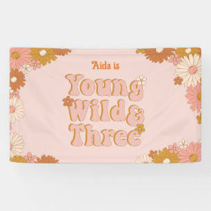 Retro Floral Boho 3rd Birthday Backdrop Banner