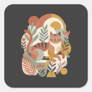 Retro Floral Boho Art T-Shirt Square Sticker
