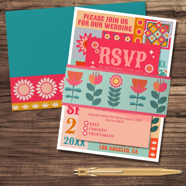 Retro Floral Boho Bright And Bold Wedding Invitation Belly Band (Creator Uploaded)