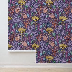 Retro floral boho design with fantasy flowers. wallpaper