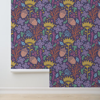 Retro floral boho design with fantasy flowers. wallpaper