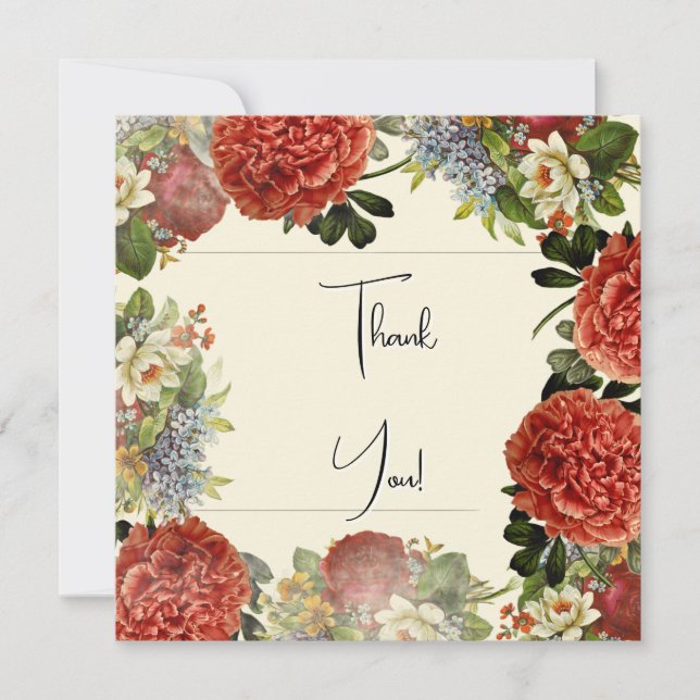 Retro Floral BOHO Wedding Thank You Card (Front)