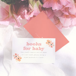Retro Floral Book For Baby Girl Baby Shower Enclosure Card