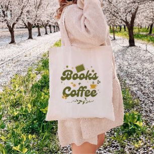 Retro Floral Books & Coffee Book Lover Tote Bag