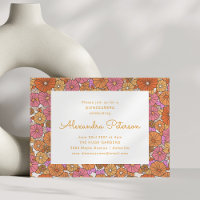 Retro Floral Border Orange Pink Quinceañera