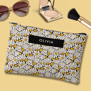 Retro floral botanical block print accessory pouch