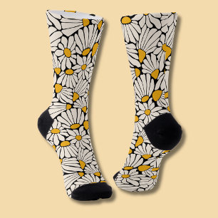 Retro floral botanical block print socks