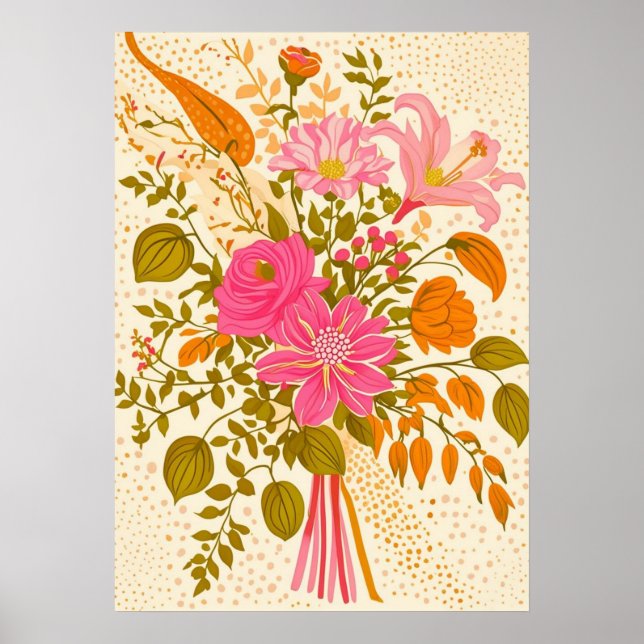Retro Floral Bouquet Art Print (Front)