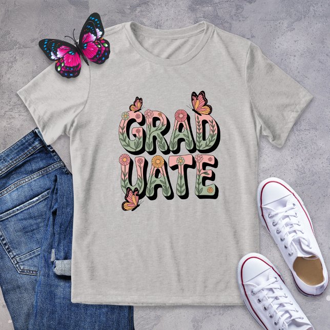 Retro Floral Butterfly Graduate Tri-Blend Shirt (Creator Uploaded)