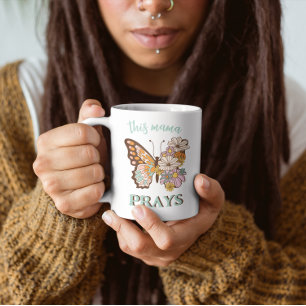 Retro Floral Butterfly This Mama Prays Coffee Mug