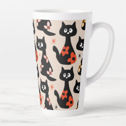 Retro Floral Cats (Soft Beige)  Latte Mug