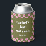 Retro Floral Chequerboard Pink Green Bat Mitzvah  Can Cooler<br><div class="desc">Custom Retro Floral Chequerboard Pink and Green Bat Mitzvah Can Cooler</div>