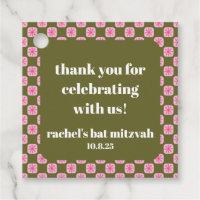 Retro Floral Chequerboard Pink Green Bat Mitzvah 