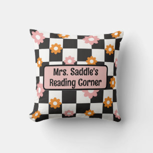 Retro Floral & chequered custom classroom teacher Cushion