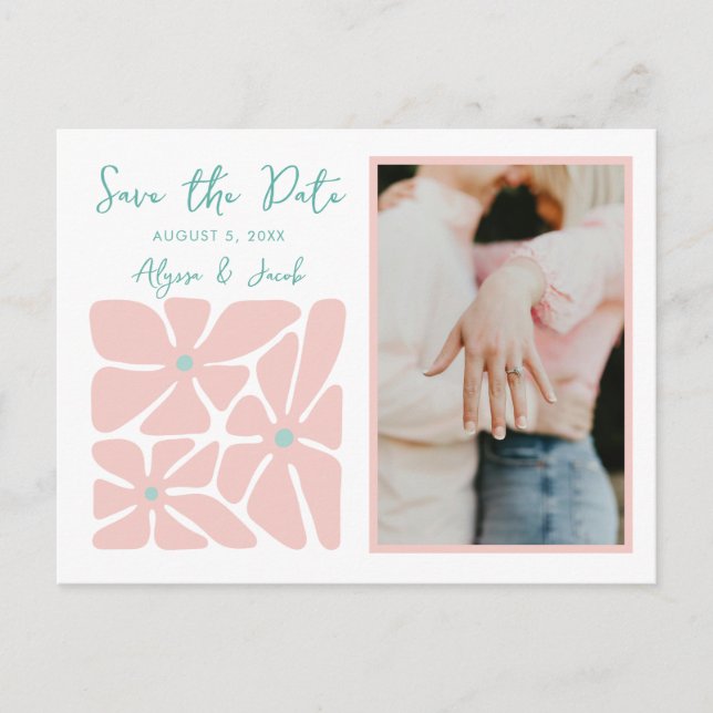 Retro Floral Chic Photo Save the Date Postcard (Front)