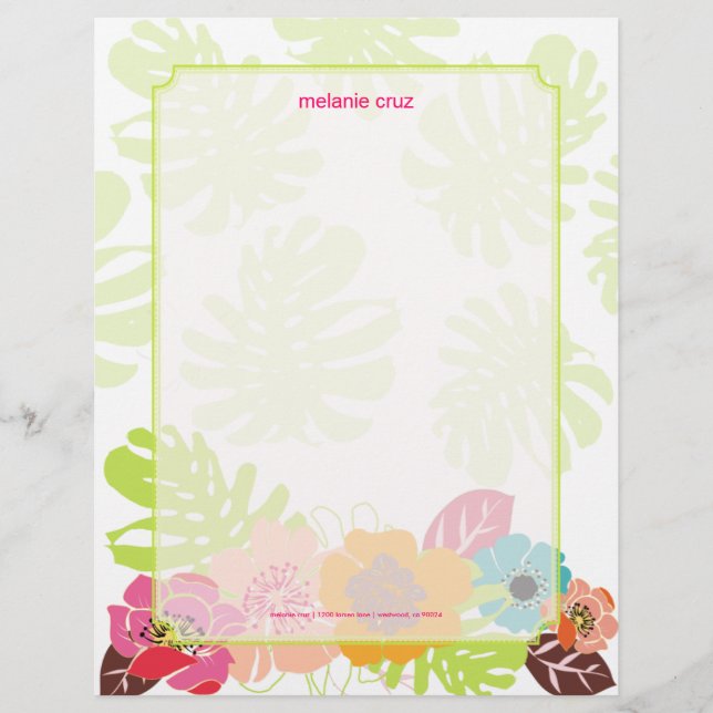 Retro Floral, choose your fav background colour Personalised Letterhead (Front)