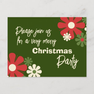 Retro Floral Christmas Party Invitation Postcard