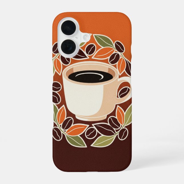 Retro Floral Coffee Cup iPhone 16 Case (Back)