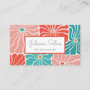 Retro Floral Colourful with QR Business Card