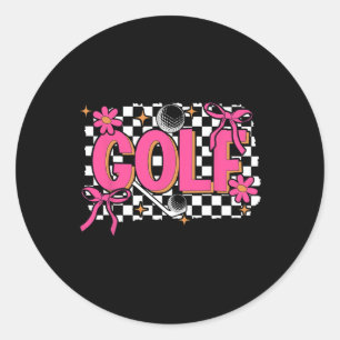 Retro Floral Coquette Bow Golf Golfer Girl Women G Classic Round Sticker