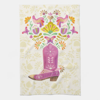 Retro floral cowboy boot, kitchen towel