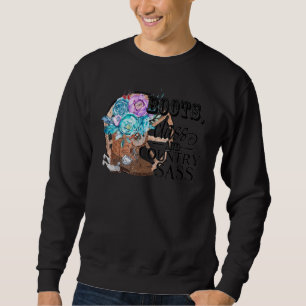 Retro Floral Cowgirl Boot Class Country Sass Peace Sweatshirt