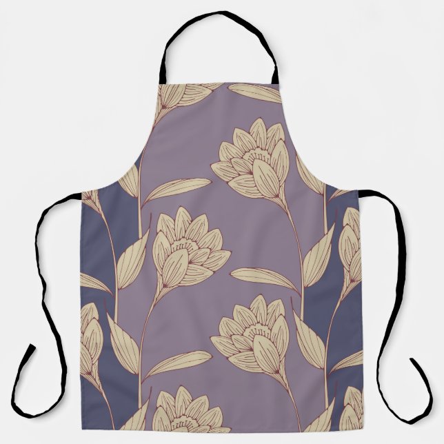 Retro Floral Crocus: Blue Mauve Wallpaper Apron (Front)