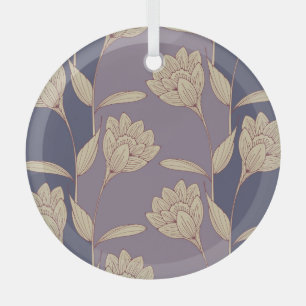 Retro Floral Crocus: Blue Mauve Wallpaper Glass Tree Decoration