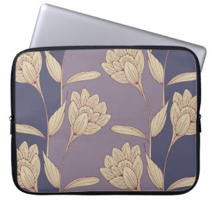 Retro Floral Crocus: Blue Mauve Wallpaper Laptop Sleeve