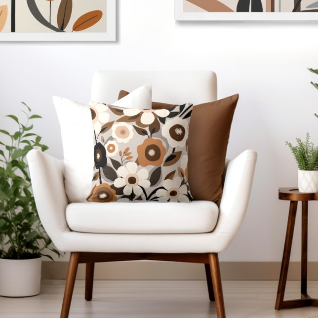 Retro Floral Cushion (Transform your space with the timeless beauty of mid century modern floral throw pillow.)
