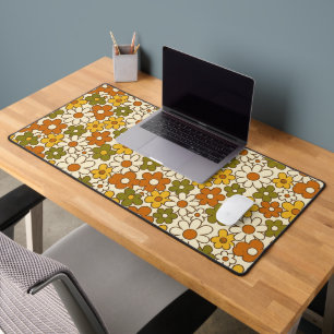 Retro Floral Daisies - 70s Flower Power Desk Mat