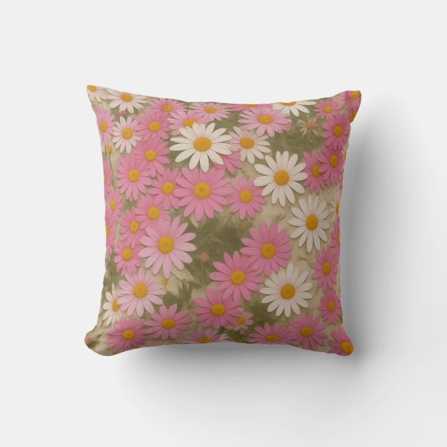 Retro Floral Daisy Pattern Aesthetic Design Cushion (Front)