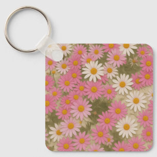 Retro Floral Daisy Pattern Aesthetic Design Key Ring
