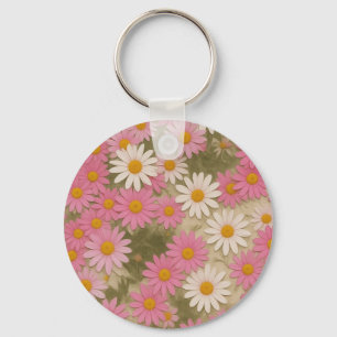 Retro Floral Daisy Pattern Aesthetic Design Key Ring