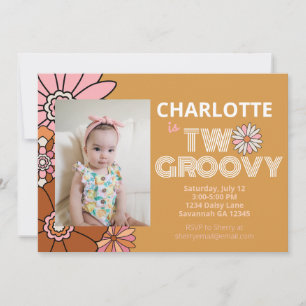 Retro Floral Daisy Two Groovy Birthday Invitation