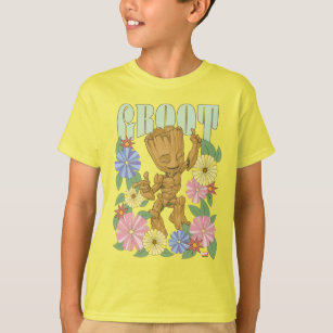 Retro Floral Dancing Kid Groot Graphic T-Shirt