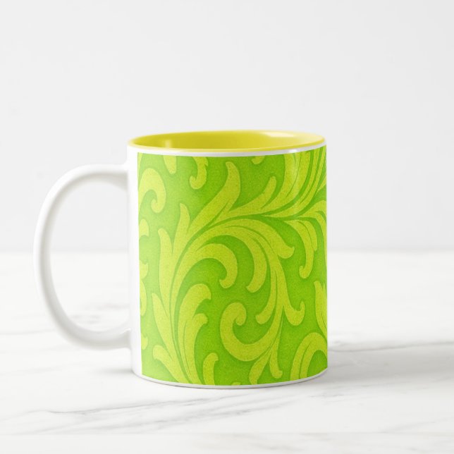 retro floral design Two-Tone coffee mug (Left)
